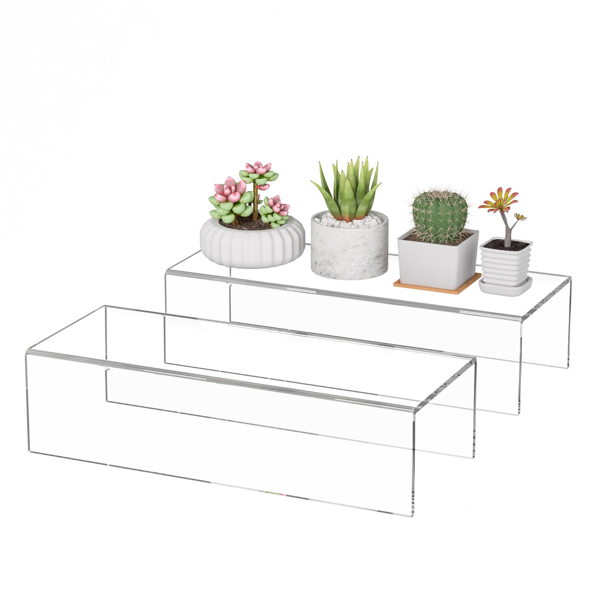Sezanrpt Acrylic Shelf Riser 12x4.7x3 pack of 2, Desktop Rectangular Acrylic Tray Pedestal Stand for Funko Pop Figure, Bags, 12x4.7x3 Inch