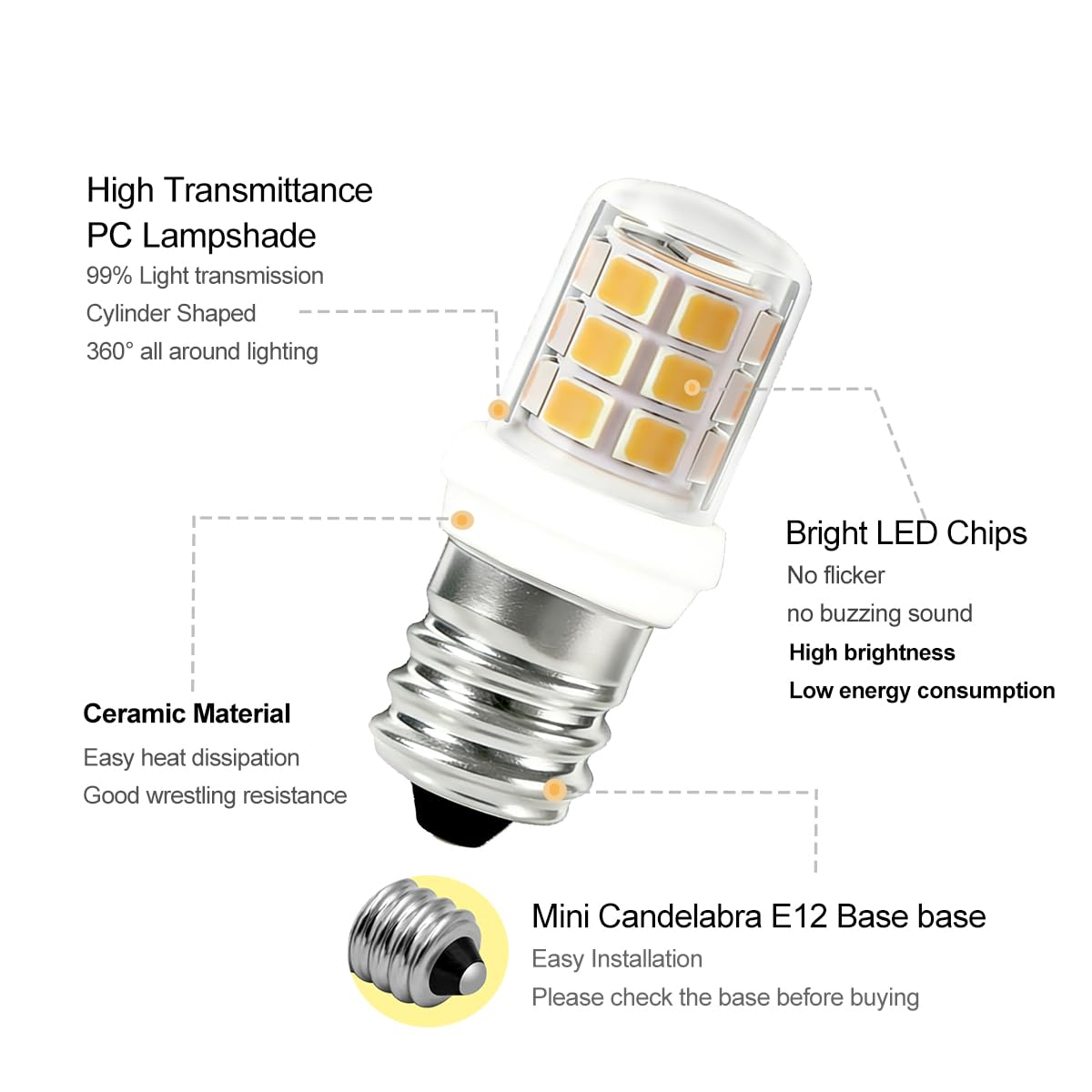 VYAOMLI E12 C7 Salt Lamp Bulbs, C7 LED Night Light Bulb, 2W Equivalent 15W 20W E12 Base Replacement for Himalayan Salt Lamps Light Bulbs Chandeliers Bulbs (Warm White, Pack of 5)