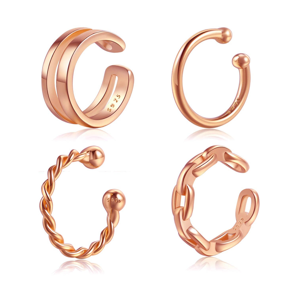 Ear Cuffs 18K Rose Gold Plated 925 Sterling Silver Cuff Earrings for Women Non-Piercing Cartilage Earrings