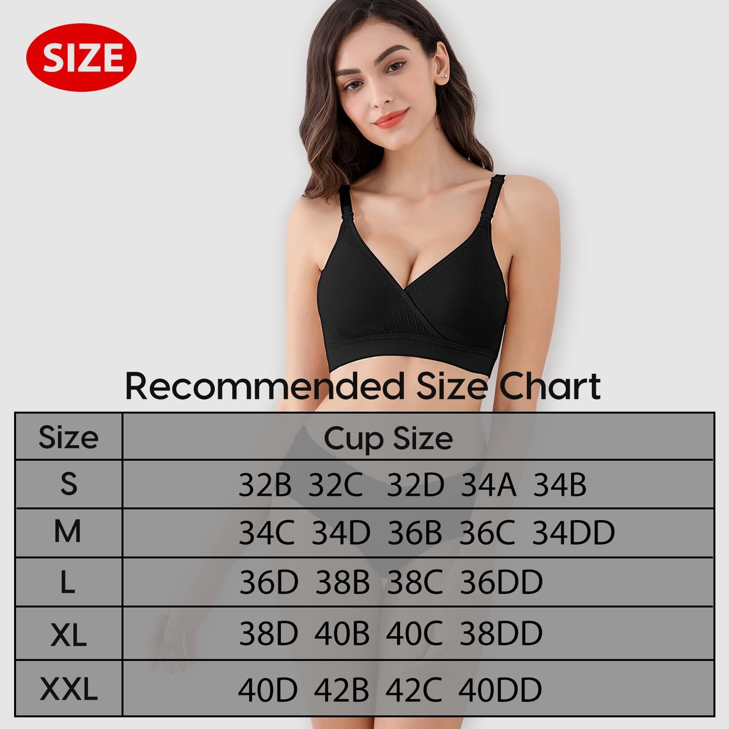 Vinfact Nursing Bra 3 Pack Seamless V Neck Maternity Bra Women Pregnancy Breastfeeding Bra（A-Black,Nude,Grey，M）