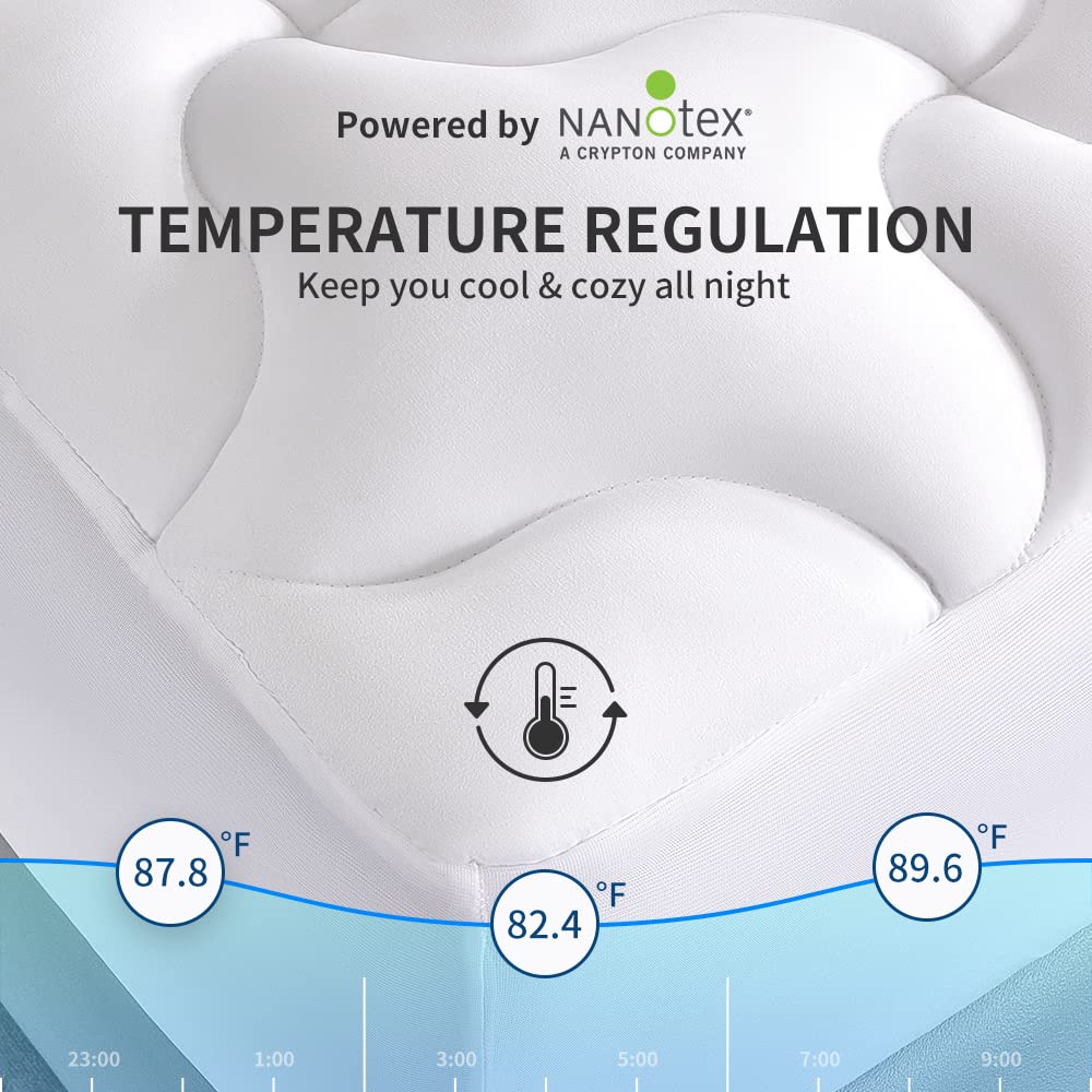 SLEEP ZONE Mattress Topper Twin Mattress Pad, Cooling Quilted Fitted Mattress Cover, Machine Washable Mattress Protector, Soft Fluffy Down Alternative, Deep Pocket 8~21 inch (White, Twin)