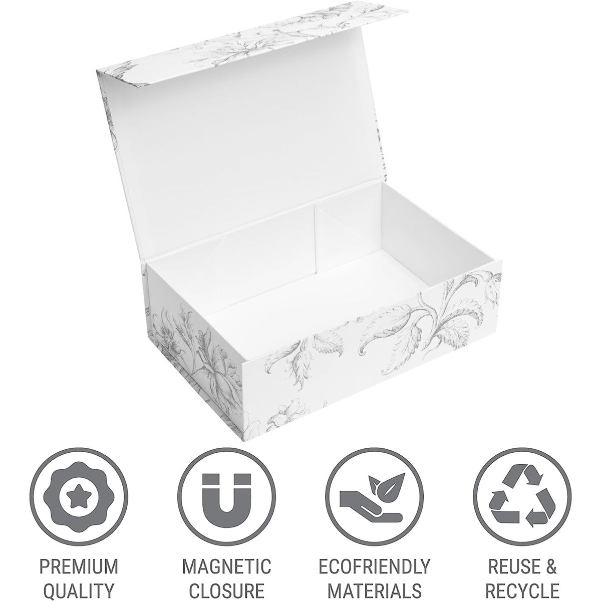 Sorarto Luxury Keepsake Gift Box | Silver Floral Decorative Boxes with Magnetic Lids for Presents, Wedding Memory Box, and Bridal Gifts. 11.5" x 7.5" x 3.5"