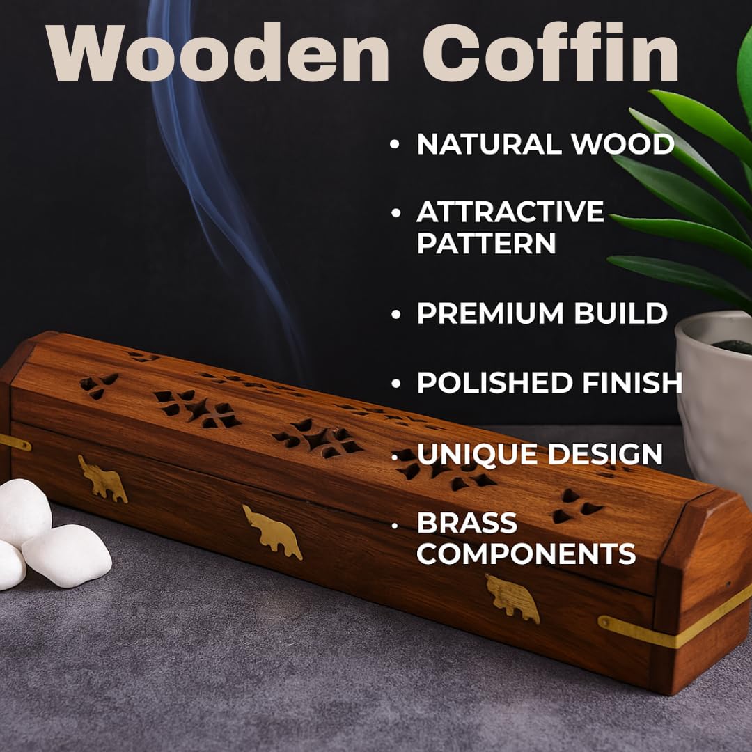 Bless-International Traditional-Handmade-Burner Wooden-Coffin-Incense-Stick-Holder Ash-Catcher-Stand (Wooden Coffin)