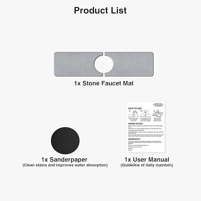 15.8" x 4" Stone Faucet Mat for Kitchen Sink, Quick Drying Diatomite Sink Tray