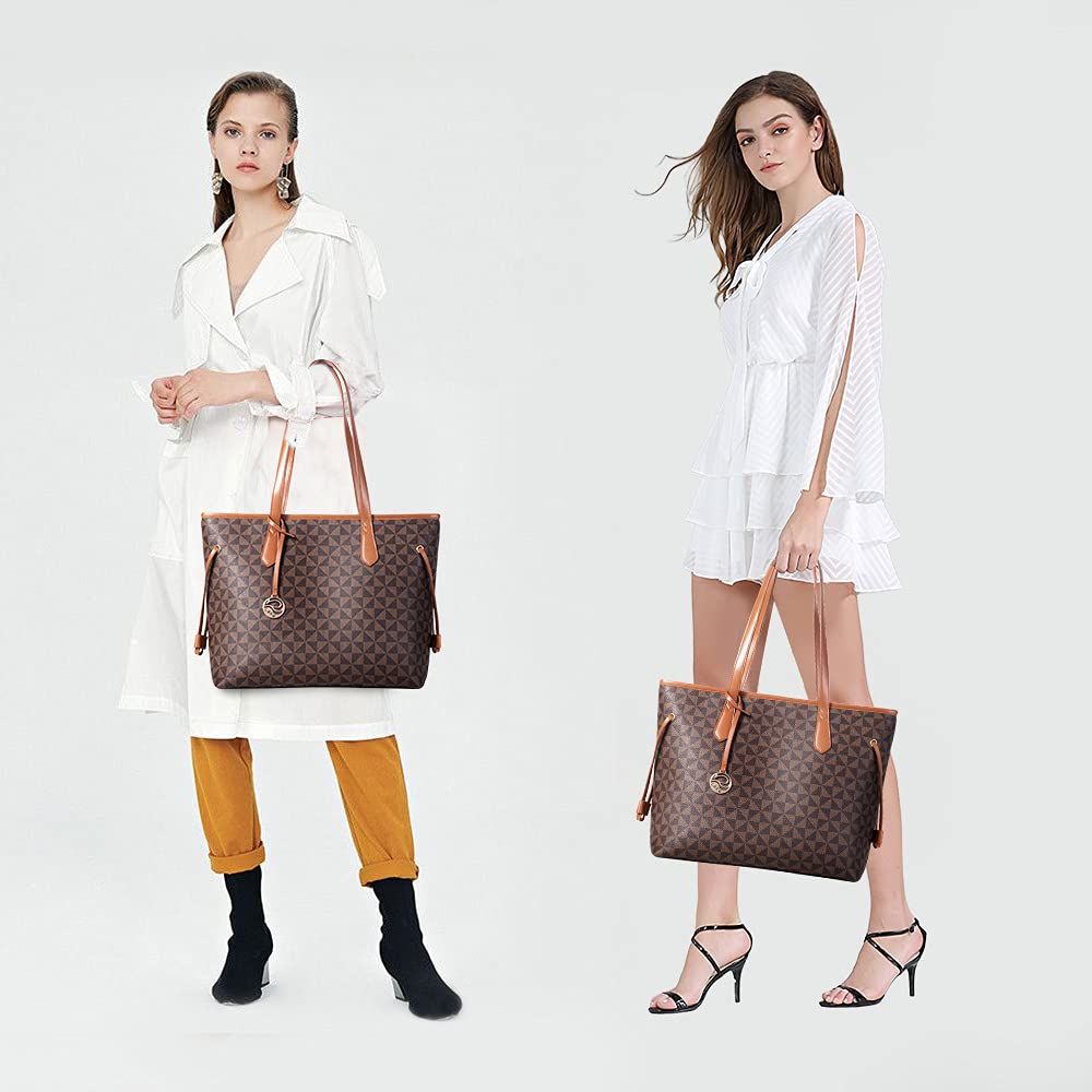 Lekesky Tote Bag for Women Stylish Handbag Faux Leather Shoulder Bag for Work School Dating, Brown