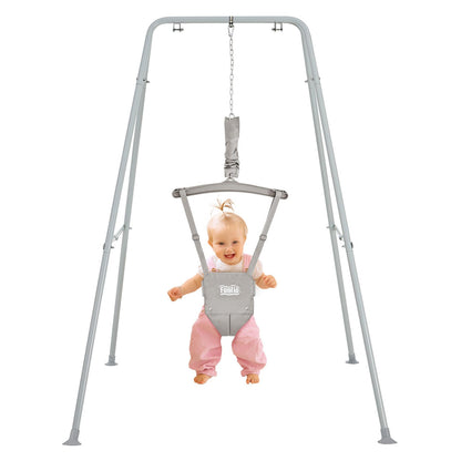 FUNLIO Baby Jumper with Stand for 6-24 Months, Infant/Outdoor Play, Toddler Jumper for Baby Girl/Boy, Adjustable Chain, Easy Assembly & Storage - Grey