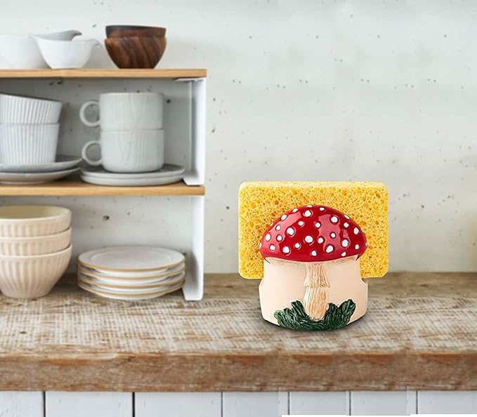 Mushroom Kitchen Sponge Holder Red Ceramic Sponge Holder