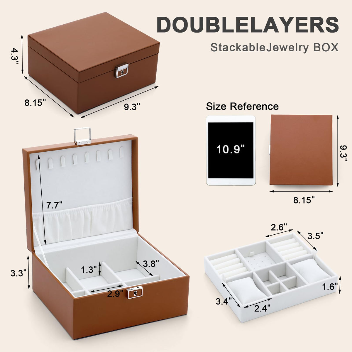 IBURTEN Jewelry Organizer Boxes for Women,Travel Jewelry Case, 2 Layers Removable Jewelry Box,Storage for Necklace, Bracelet, Earring,Rings,Jewelry Box Gifts for Women Girls