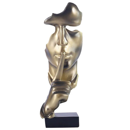aboxoo Thinker Statue, Silence is Gold Abstract Art Figurine,Modern Home Resin Sculptures Decorative Objects,Table Top Decor for Livingroom Home Decor,Office Study Sculpture,Shh mask Statue(Gold)