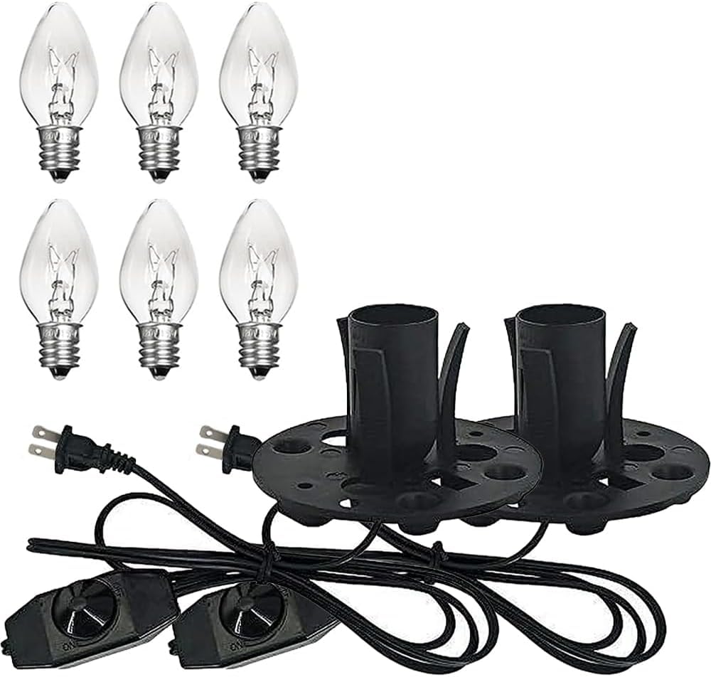 Tiqian 2-Pack Salt Lamp Cord Replacement, 5-Foot Long with Dimmer Switch, E12 Base, 15W LED Warm White Bulbs (6-Pack)
