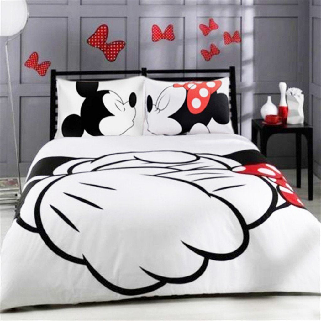 Haru Homie Microfiber Reversible Printing Mickey Mouse Couples Duvet Cover 2PCS Bedding Set with Zipper Closure - Ultra Soft Lightweight and Easy Care, Twin