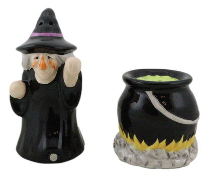 Ebros Gift 'Double Double Toil And Trouble Fire Burn And Cauldron Bubble' Black Potion Magic Witch And Large Cauldron On Fire Hearth Salt Pepper Shakers Set Ceramic Figurines