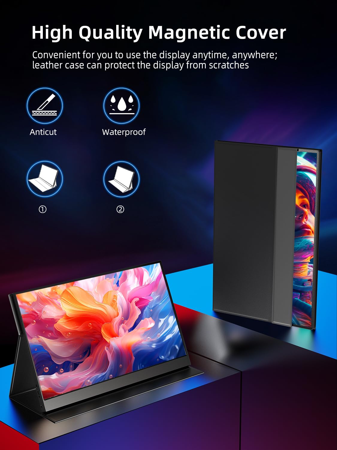 UPERFECT 15.6" Portable Monitor, Upgrade 1080P IPS Matte Travel Portable Screen with/VESA & Smart Cover, USB-C Mini HDMI External Screen for Laptop/PC/Phone/Game, Compatible with PS3/4/5/Xbox/Switch