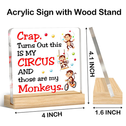 Funny Boss Day Gifts for Women Men, Bosses Day Gifts for Boss Leader This Is My Circus These are My Monkeys Acrylic Desk Plaque Sign Humor Office Decor
