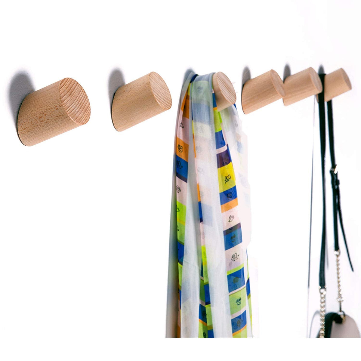 Felidio Wooden Wall Hooks, Natural Wood Coat Hooks Wall-Mounted (2 Pack), Rustic Wall Coat Rack Hat Hook, Entryway Walls Hangers, Heavy Duty Hook for Hanging Towels (Beech Wood)