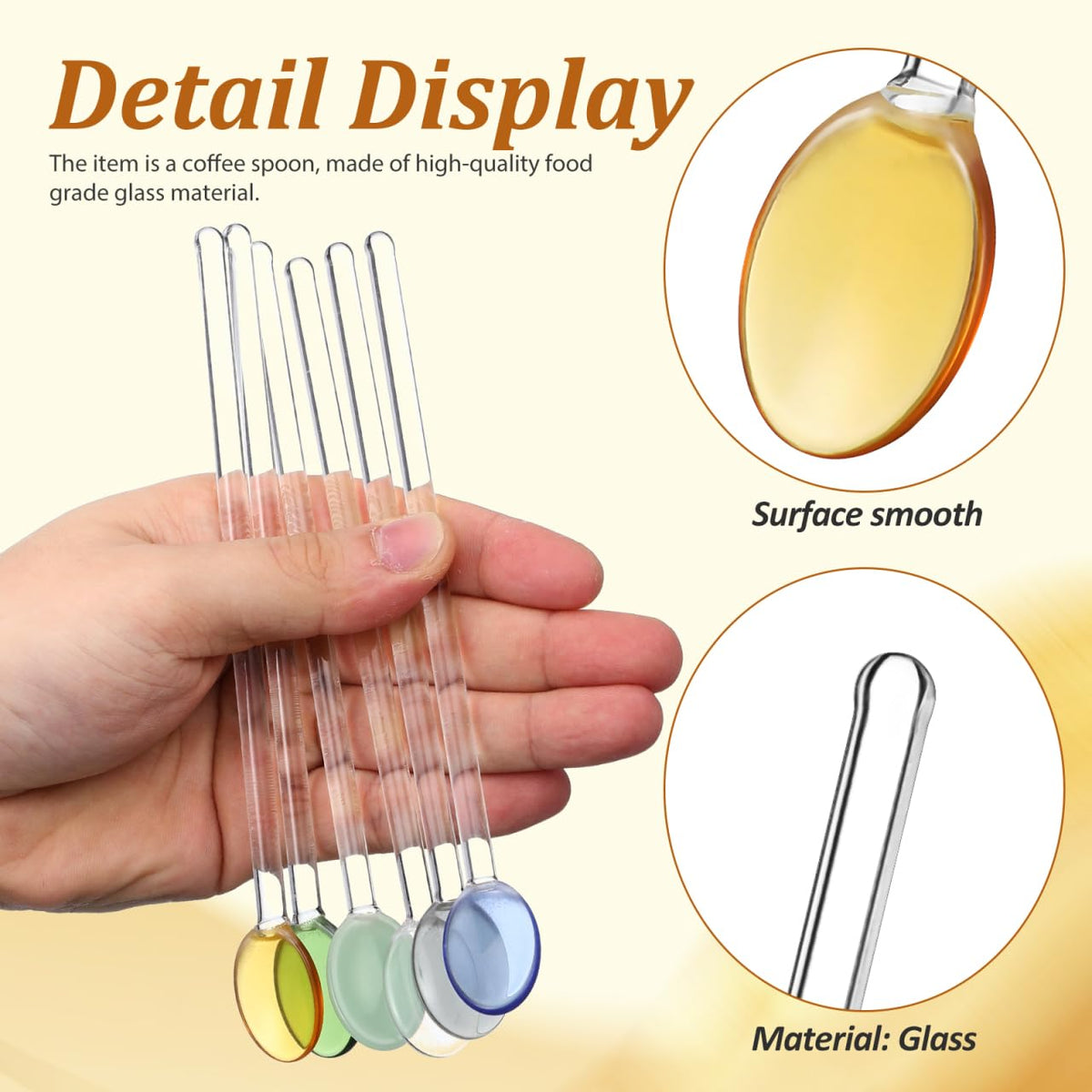 UPKOCH 6Pcs Glass Mixing Spoons Long Handle Heat Resistant Clear Dessert Spoons for Kitchen Home Cafe Use