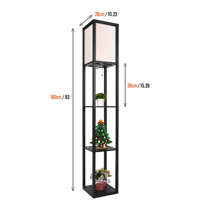PULUOMIS Floor Lamp with Shelves, 3 Layers Wooden Shelf Standing Light, Modern Reading Lamp for Bedroom, Living Room, Office, Home Decoration (Size:26x 26x 160 cm) (Without Bulb)-Black