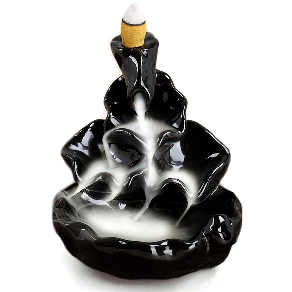 Waterfall Incense Burner Backflow Ceramic Inscents Cone Stick Holder with 10 Cool Back Flow Cones Incent Set