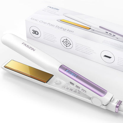 Faszin Hair Straighteners, Ionic Titanium Plate for Smooth Shiny Results, 20S Fast Heat Up Flat Iron, Clear LCD Display (White)