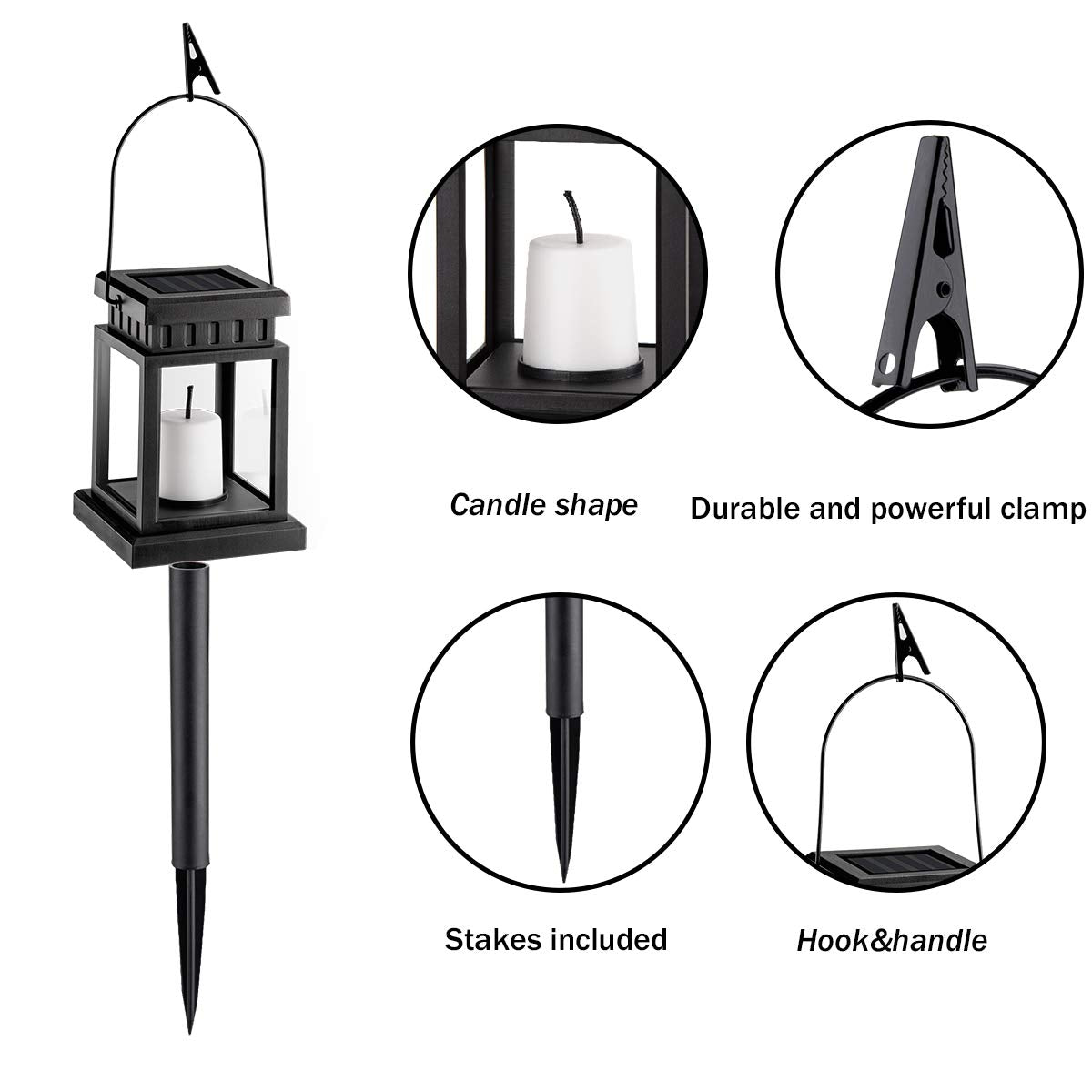 GIGALUMI Solar Hanging Lantern Outdoor, 8 Pack Solar Candle Lights with Stake for Garden,Patio , Lawn, Deck , Umbrella, Tent, Tree,Yard,Driveway(Warm White).