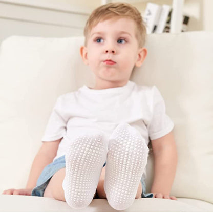 12 Pairs Non-Skid Cotton Socks with Grip for Baby Toddler Boys Girls(8#White,1-3 Years)