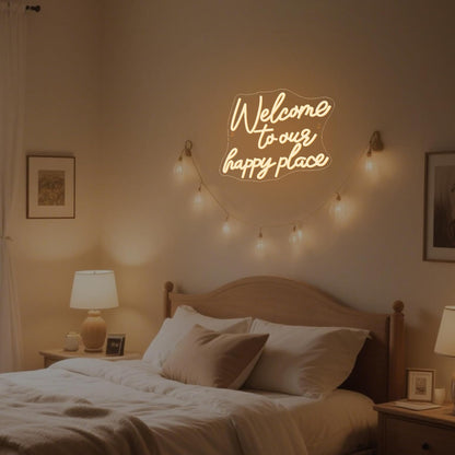 NOSUN This is Our Happy Place Neon Sign Happy Place Neon Signs for Wall Decor Dimmable Warm White LED Signs for Bedroom Classroom Man Cave Home Bar Birthday Party Game Zone Decor Neon Classroom Sign