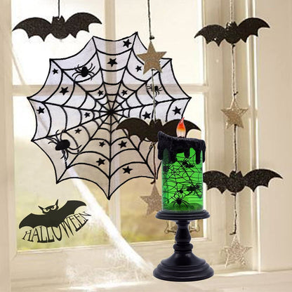 DRomance Halloween Flameless Candle Snow Globe Battery Operated with 6 Hour Timer, Green Light Spider Decal Water Tornado Lamp LED Candlestick Halloween Season Decor Gift 4 x 10 Inches