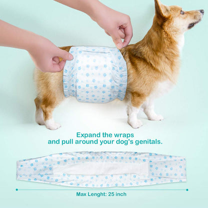 Flying Paws Male Dog Nappies, M-22 Disposable Dog Wraps for Puppy Incontinence Super Absorbent Male Wraps, Soft Cotton, Stereoscopic Edge Fit for Potty Training, Travel