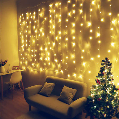 HEYFUNi Curtain Lights,13ftx6.5ft Safety Window Curtain Icicle String Lights 30V 8 Modes for Christmas Wedding Party Family Patio Lawn Decoration(Warm White)