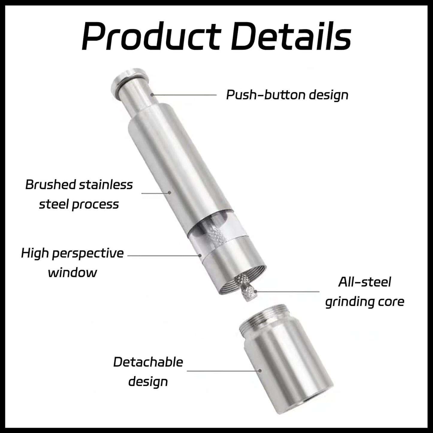 Salt and Pepper Grinder Set Manual Stainless Steel, Refillable Pepper Grinder and Salt Grinder with Acrylic Base, Salt & Pepper Mill Set