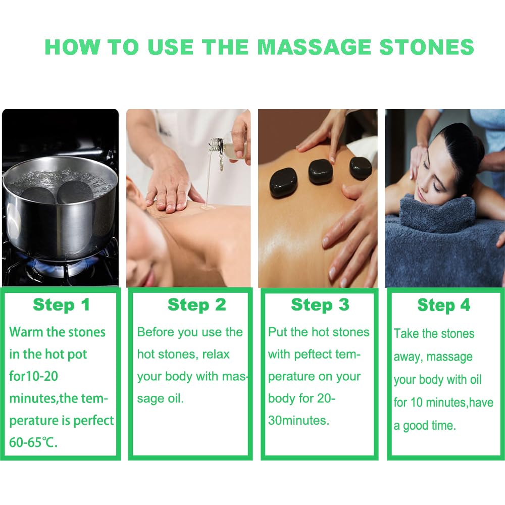 QYLHH 6 Pcs Medium Hot Massage Stones Set Natural Basalt Warm Rocks Kit for Home Spa Massager for Back&Leg& Face &Foot
