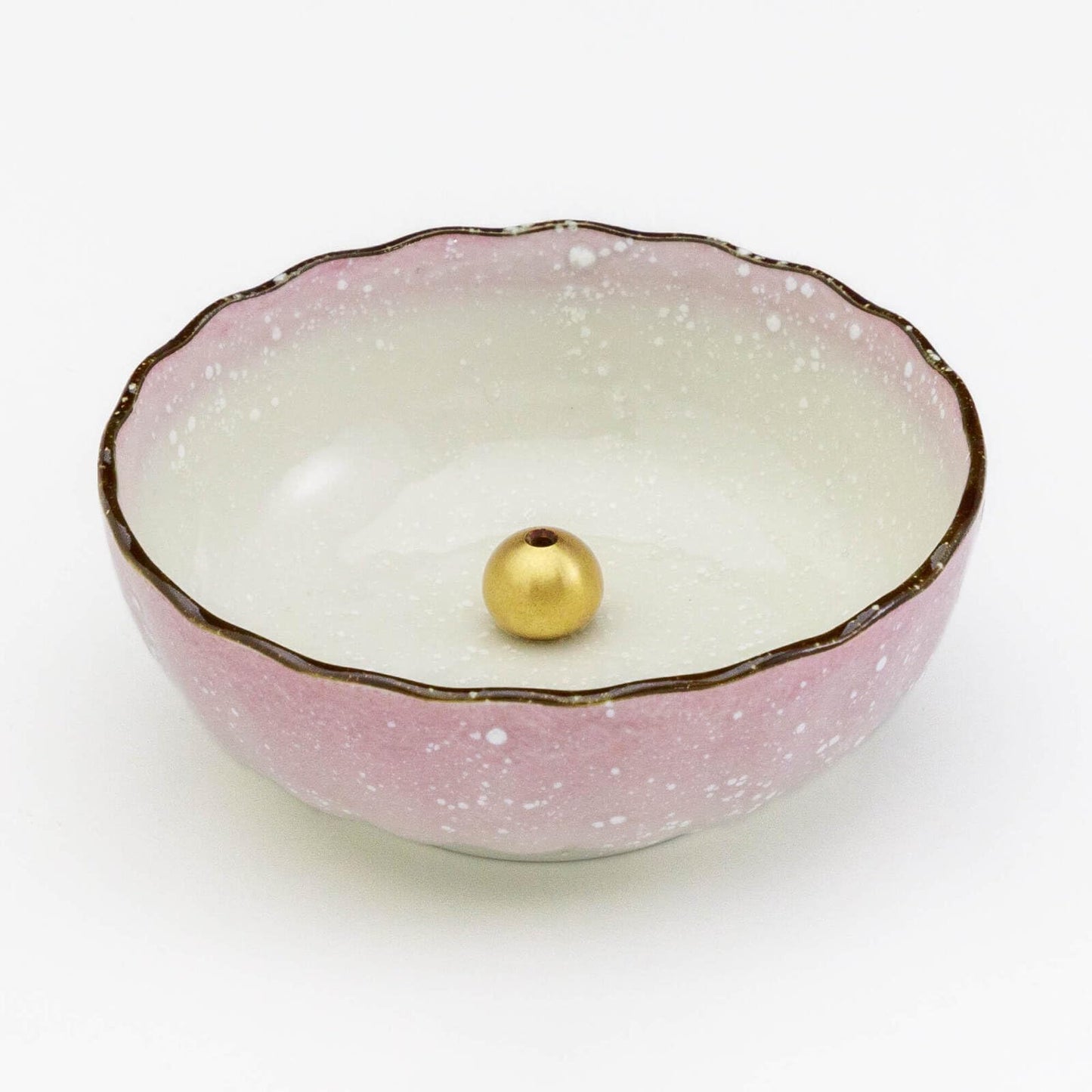 Asayu Japanese Lotus Incense Holder for Sticks 4.1 inch (105mm), Traditional Made in Japan Ceramic Ash Catcher and Brass Incense Burner Set - Pink