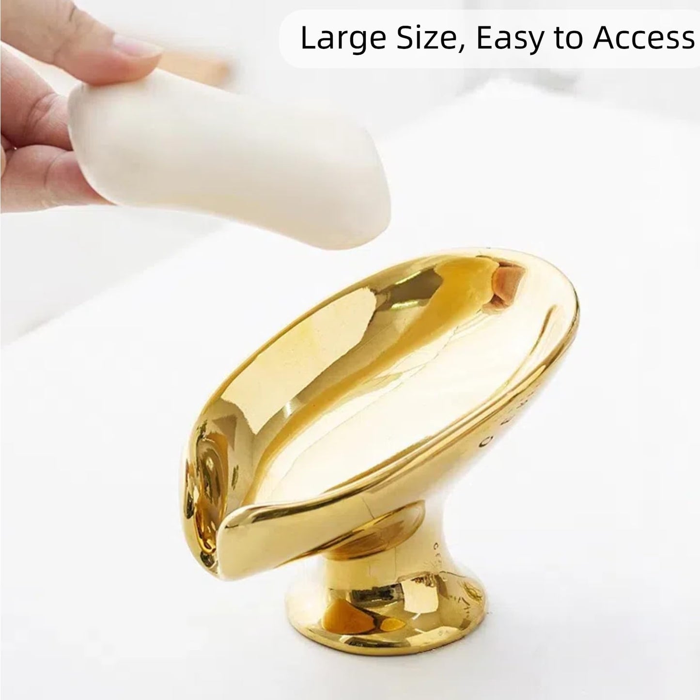 Bar Soap Holder, Soap Dish for Shower, Self Draining Soap Dish, Metallic Glossy Ceramic Soap Holder, Used for Sinks, Bathrooms, Showers,Kitchens (Golden)