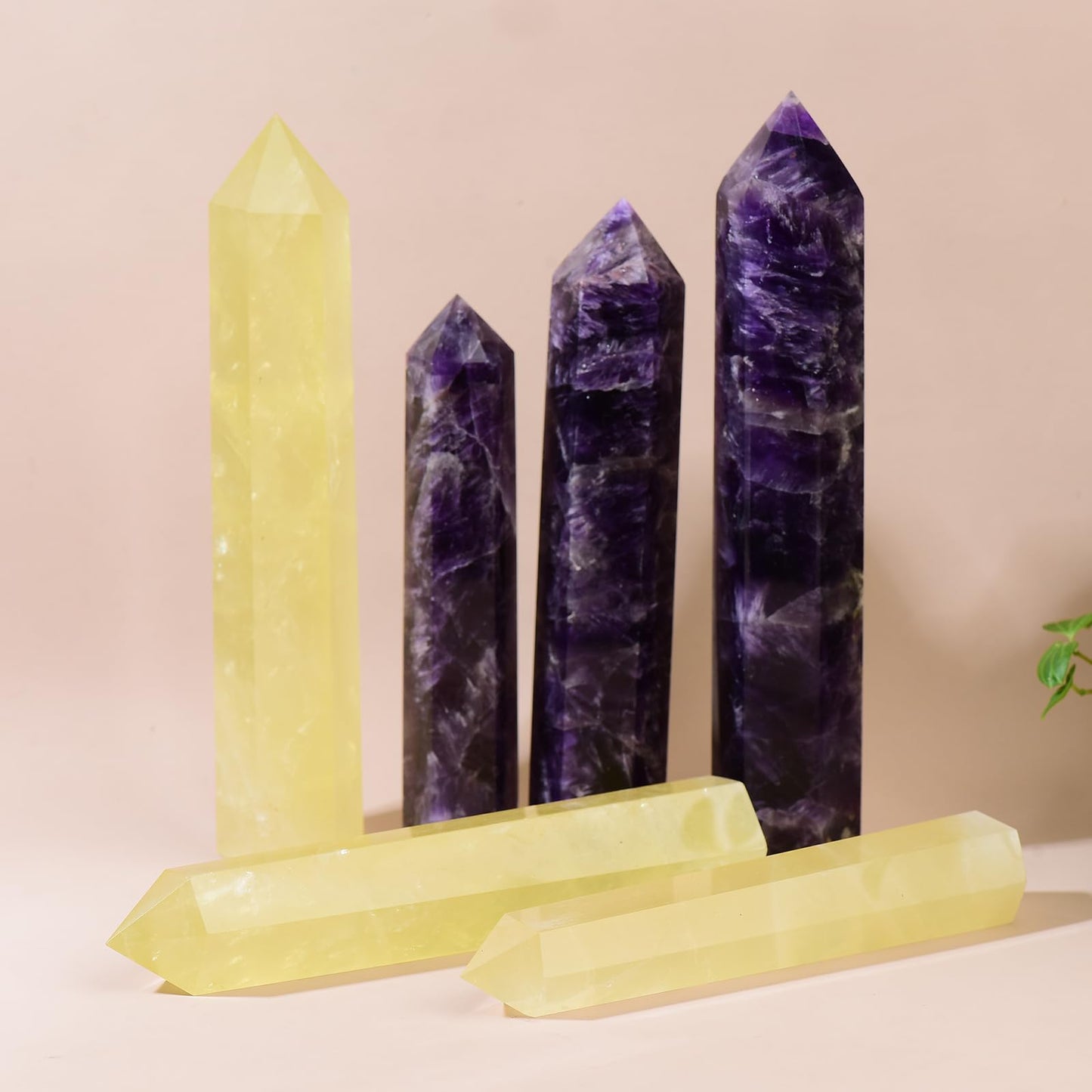 WUYOUSHI Large Natural Citrine Healing Crystal Wand 5.9-6.69" Natural Crystal Tower 6 Faceted Chakra Crystal Point Meditation Therapy Reiki Energy Stone Home Decor Collection Gift