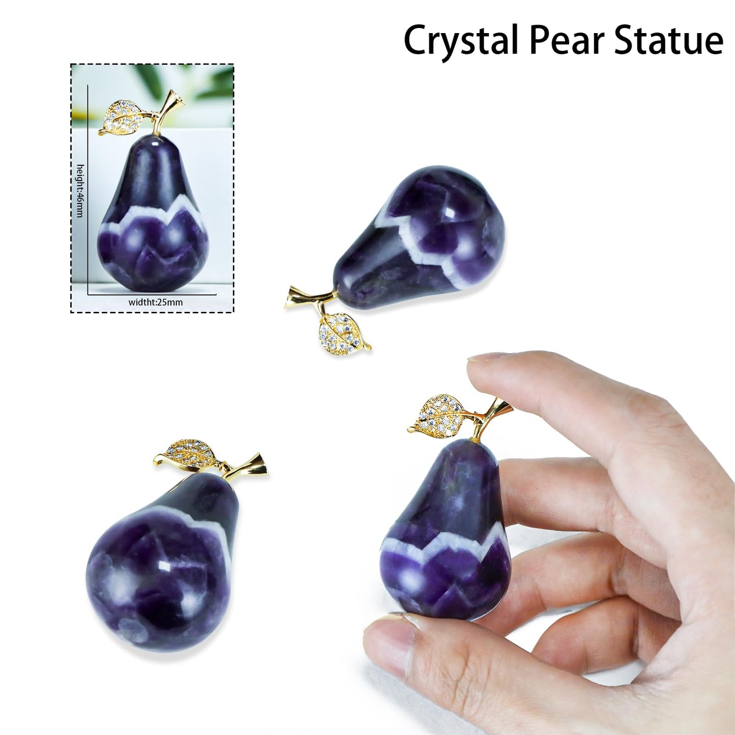 LEADGEM Amethyst Crystal Pear Statue Home Ornament Decor Quartz Fruit Pears Sculpture Collectible Figurines Paperweight for Home Kitchen Tabletop Centerpiece