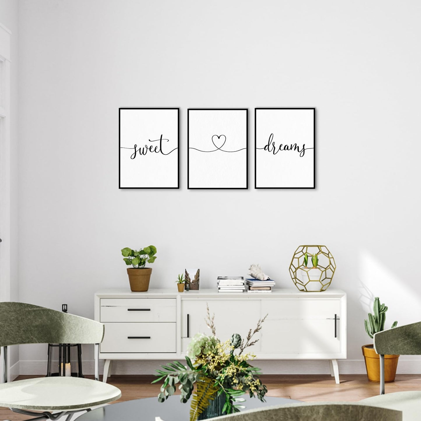 Sweet Dreams Wall Decor Above Bed: 3 Piece Modern Farmhouse Bedroom Art Set, Minimalist Black and White Framed Signs, Rustic Country Wall Art for Master Bedroom Guest Room, 12x16 Inches
