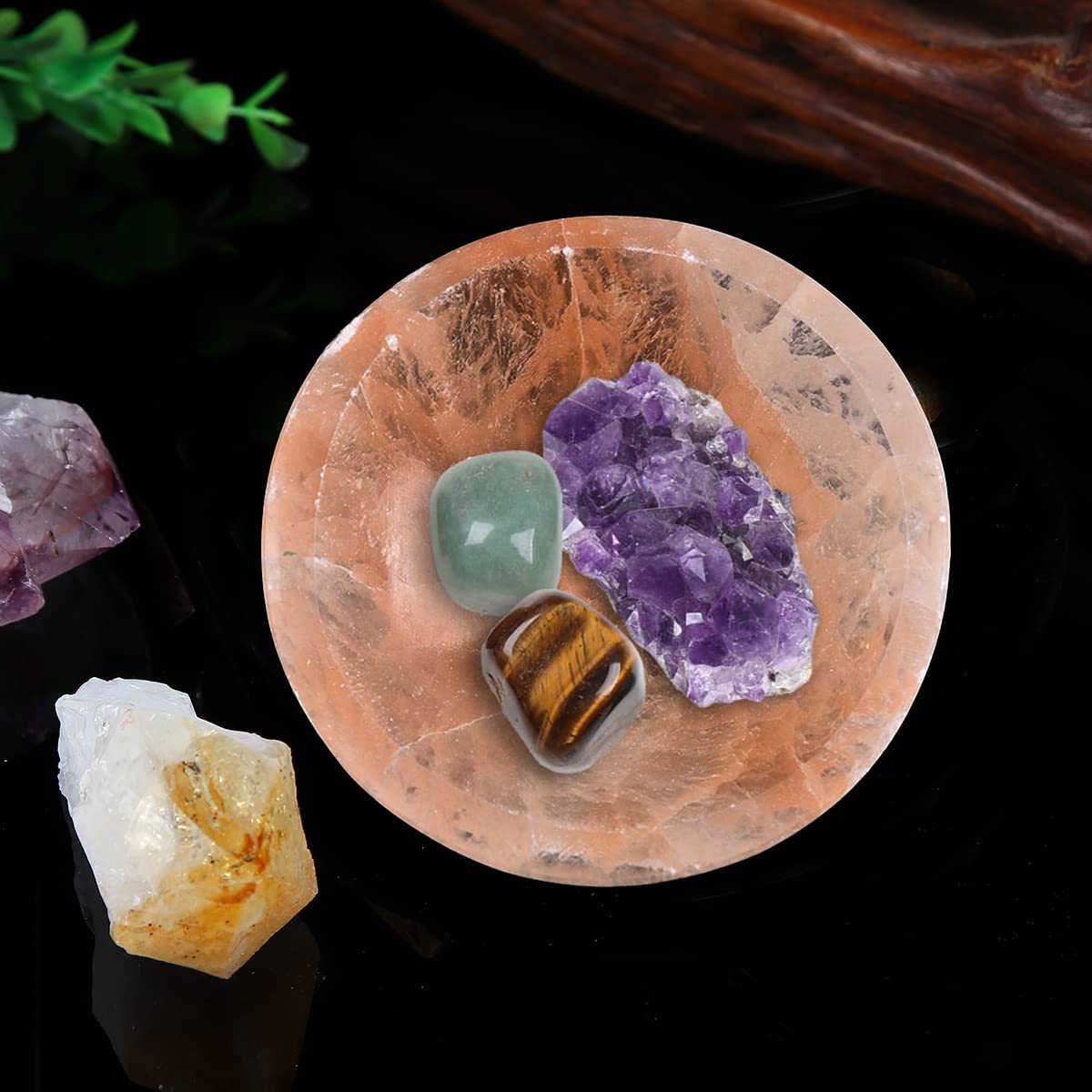 JIC Gem Selenite Charging Bowl Healing Crystals Holder Orange Selenite Tray Small Home Office Decor 3 Inch