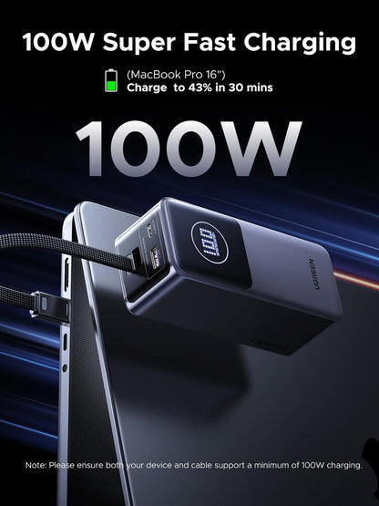 UGREEN Nexode Power Bank 20000mAh 130W with Built-in USB C Cable Laptop Travel Portable Charger, 80W Input, Fast Charging for MacBook Pro/Air/iPhone 17/16/iPad Pro/Galaxy S25 Ultra/Dell/HP and More