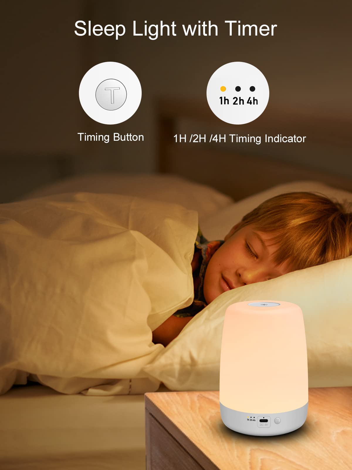 YYDSKIT Night Light for Kids & Nursery - Rechargeable Touch Lamp, Portable Nursing Lamp with Soft & Warm Light for Newborn, 3 Timers, Up to 200H