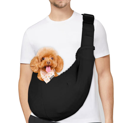 PETLOFT Reversible Sling Carrier, Adjustable, Hands-Free Cross-Body Design with Collar Hook for Small Pets up to 4.99kg (Black)