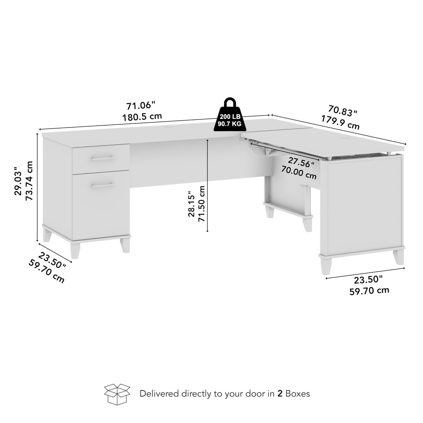 Bush Furniture Somerset 72W 3 Position Sit to Stand Adjustable Standing L Shaped Desk in White and Storm Gray, Ergonomic Corner Computer Office Table