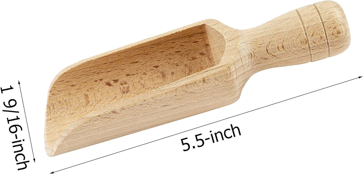 BICB Set of 2 Natural European Beechwood Scoops, 5.5 Inch - Multipurpose Small Wooden Spoon for Flour, Sugar, Coffee & Bath Salts - Durable Kitchen & Laundry Canister Scoop