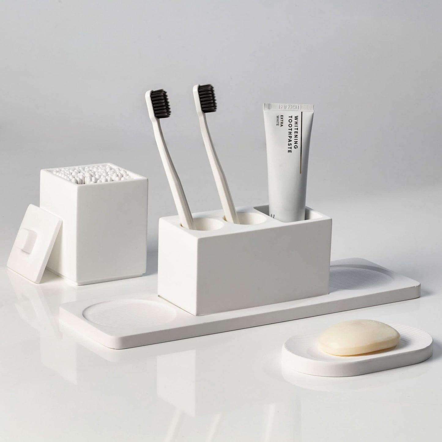 AUSAULAC Ceramic Toothbrush Holders for Bathrooms, White Bathroom Accessories Diatomite, Electric Toothbrush Holder Countertop with Toothbrush Holders, Soap Dish Set