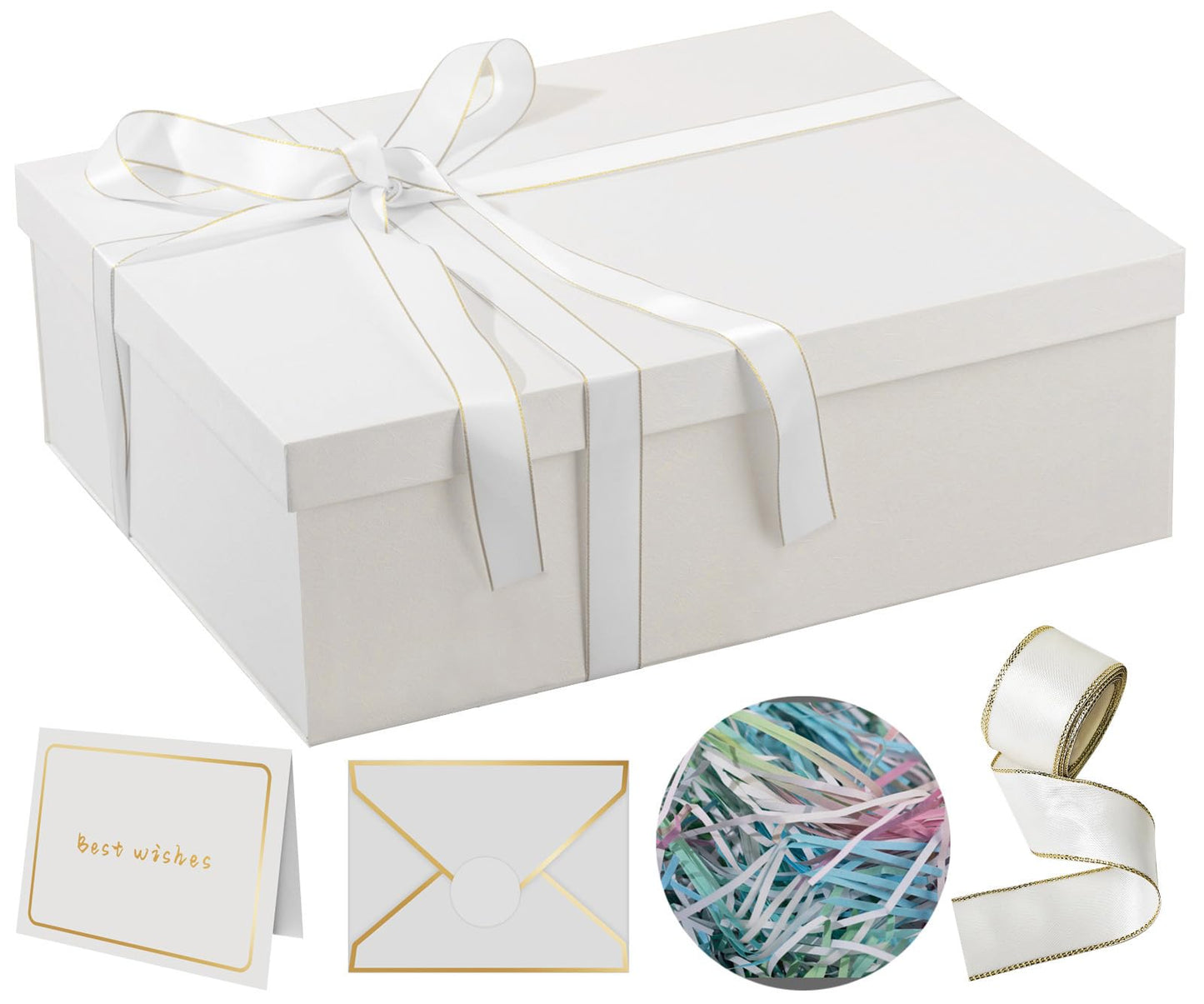 Rinrda Extra Large Gift Box 16.5x13x5.5 inches,White Gift Boxes with Lids for Presents,Perfect for Birthday,Valentine's Day,Christmas,Anniversaries,Contains Card,Ribbon,Shredded Paper Filler.
