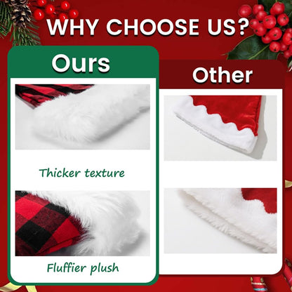 ALIMITOPIA 2pcs Christmas Santa Hat,Double Layer Luxury Plush Christmas Santa Claus Cap Xmas Hat for Adults (Plaid)