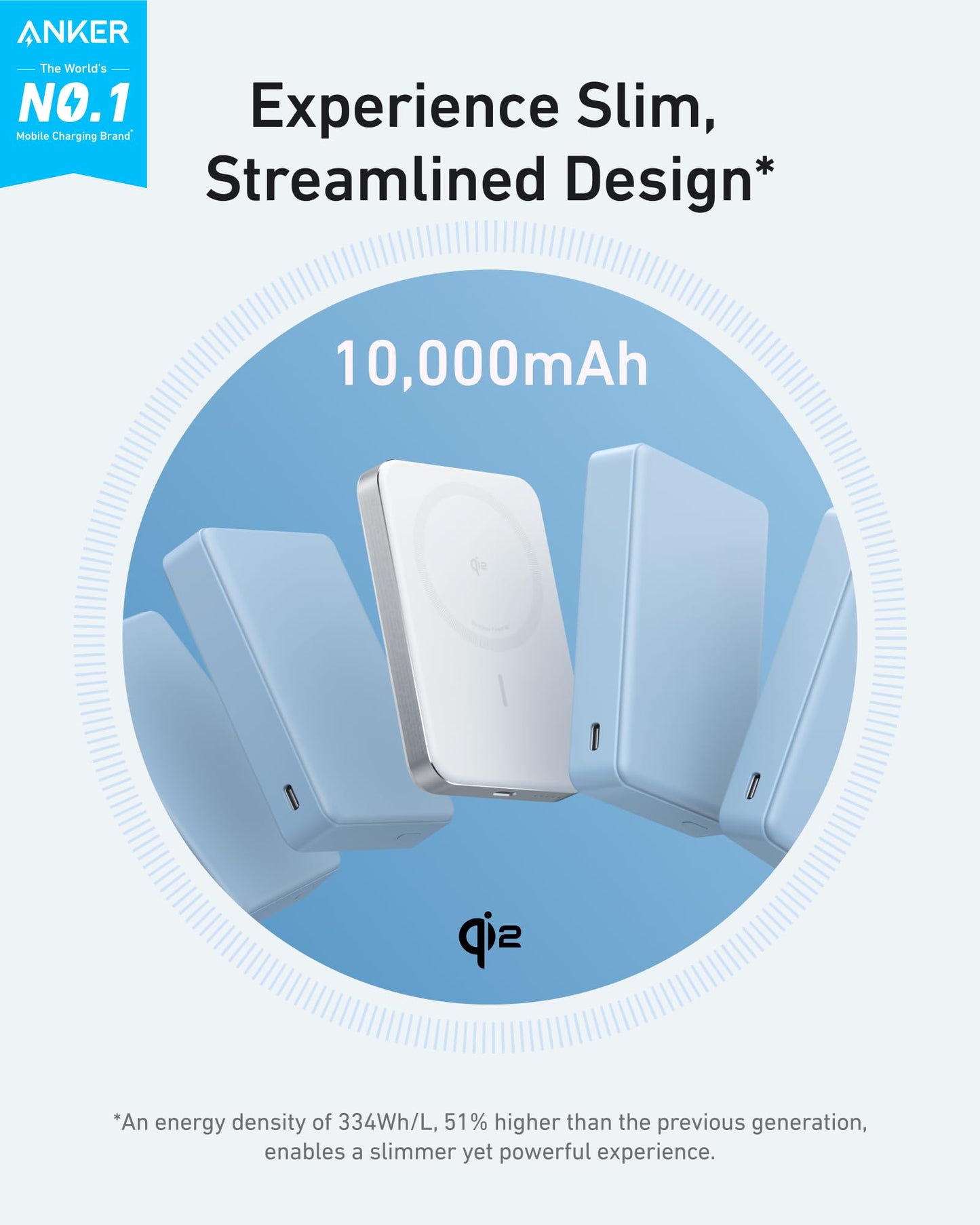 Anker MagGo Power Bank, Ultra-Slim 10,000mAh Magnetic Battery Pack, Qi2 Certified 15W Ultra-Fast MagSafe Compatible Portable Charger, Ergonomic Design, for iPhone17/16/15/14 Series Only（Not for Pixel）