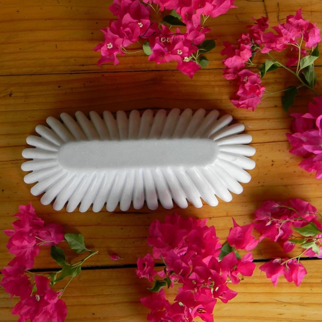 LE HOME DECOR Marble Ruffle Bowls Large Scalloped Decorative Centerpiece, Decorative bowl, White Marble Ripple Bowl, Handmade Scalloped Bowl, House warming gift, Table Decor Bowl 14" White