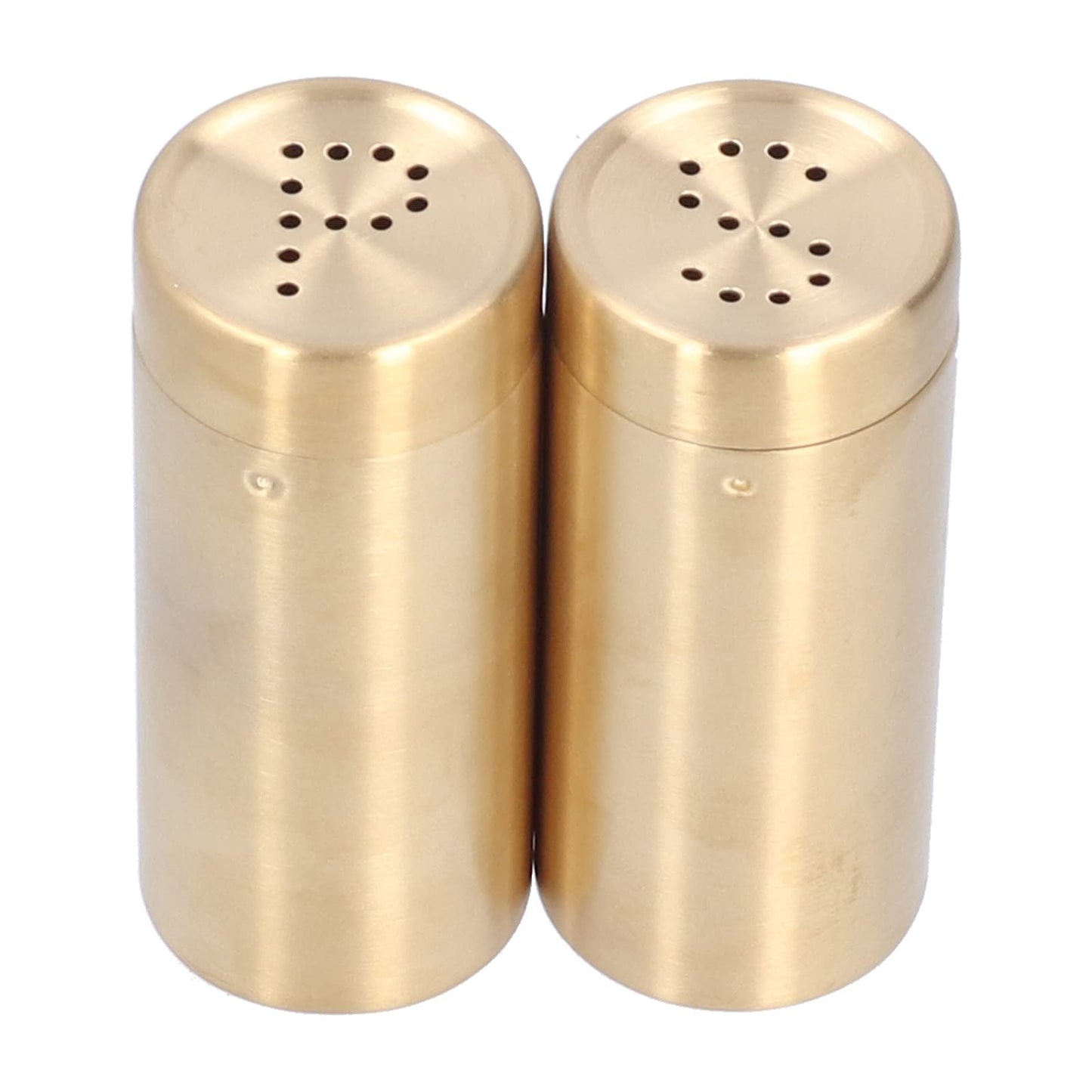 Salt Seasoning Bottle 2 Pcs Condiment Pots, Stainless Steel Jar Shakers Kitchen Container Tool, 1.5x1.5x3.4in 6.8oz Seasoning Shaker for Salt Cinnamon (Gold)