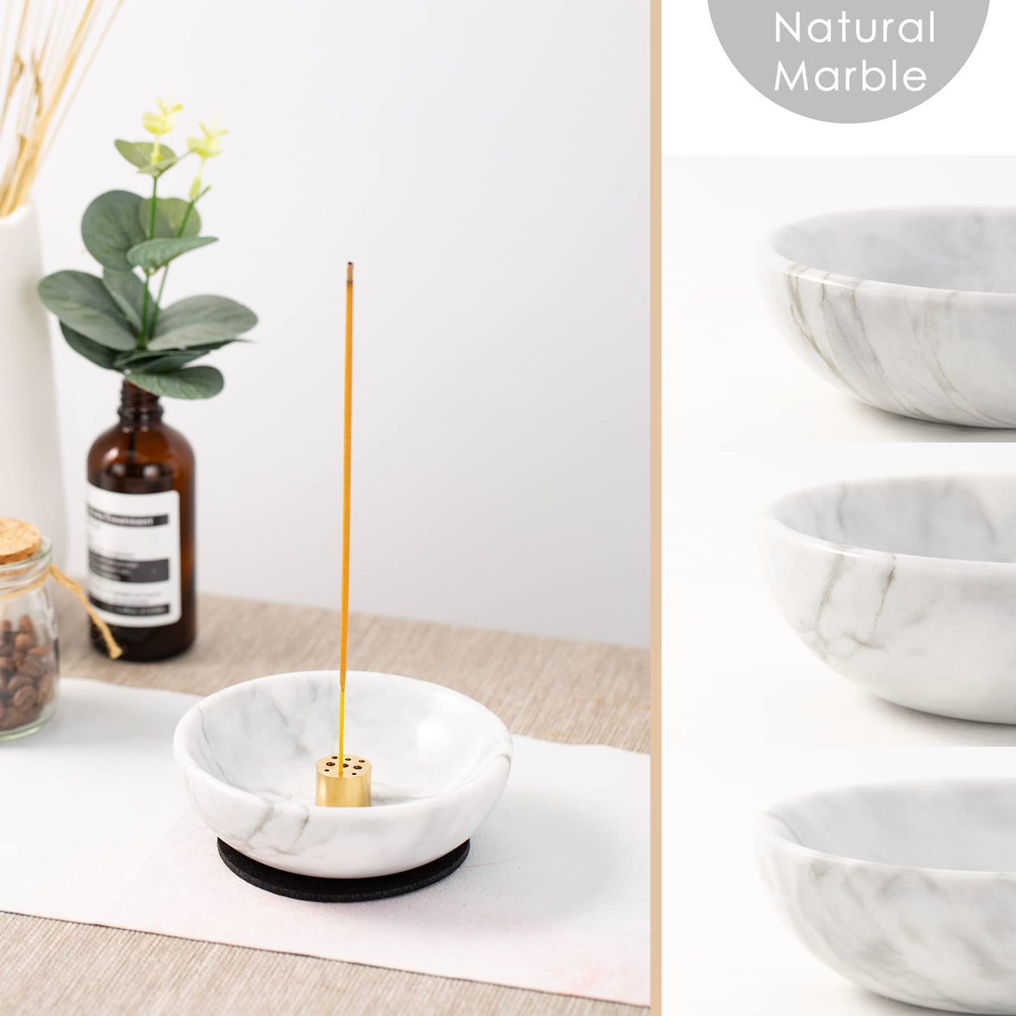 Fasolahome 4 in 1 Incense Burner, Marble Palo Santo Holder, Smudge Bowl for White Sage, Sage Holder Incense Cone Holder 4.7 inches Ash Catcher Tray for Meditation