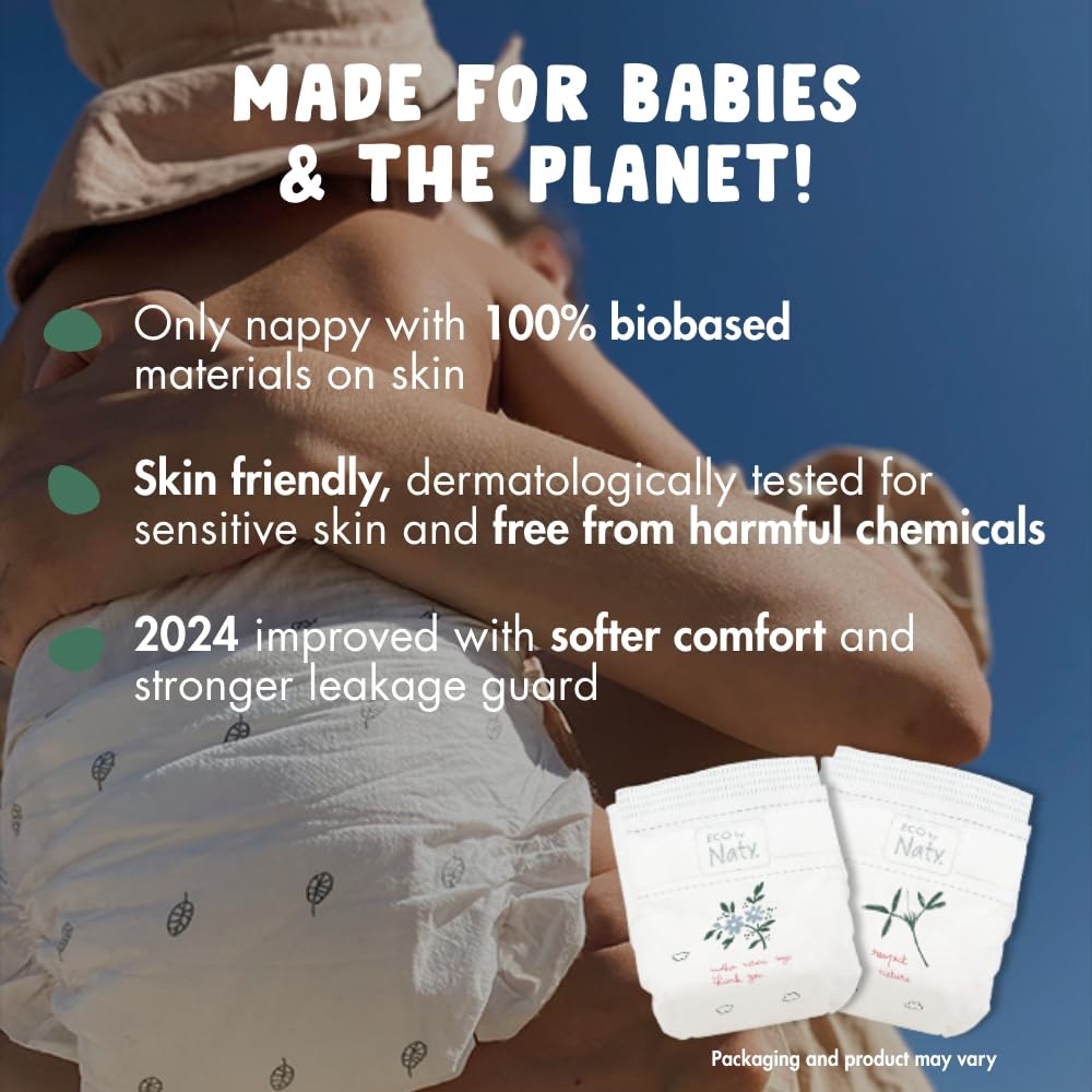 Eco by Naty Eco-Friendly Baby Nappies - 100% Plant-Based Materials on Skin, Soft, for Sensitive Skin & Super Absorbent (Size 5, 80 Count)